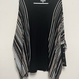 Joseph A  Black Striped Poncho Sweater Top long ragon sleeve XL